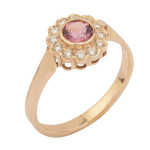 Gouden ring met diamant en roze toermalijn 